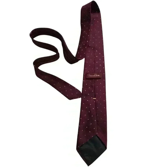 Vintage Oscar de la Renta Necktie Tie Maroon Dotted Logo Embroidery #173 - Picture 4 of 5